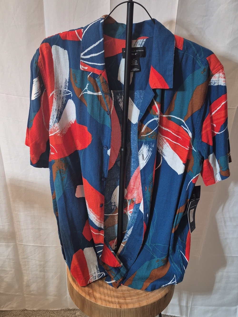 Shaquille O'Neal Men’s Navy Abstract Print Short-Sleeve Button-Down Shirt